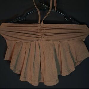 SHEIN Tan Ruched Crop Top with Tie Back